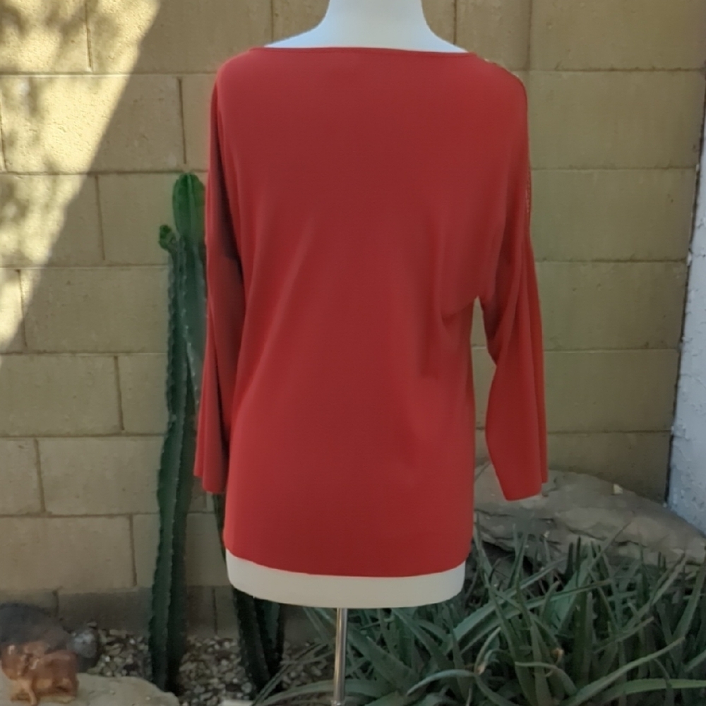 Chico's Rust Red Embroidered Long-Sleeve Tee - Picture 3 of 4